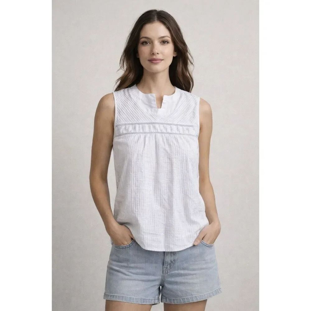 J.Crew Sleeveless Textured Cotton Blouse White Stripe Size 6